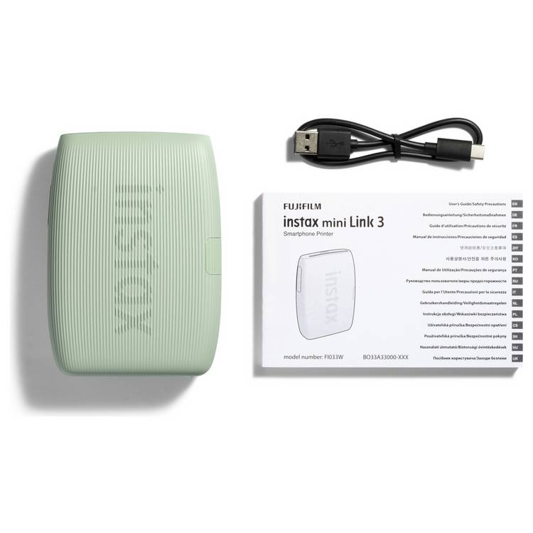 instax mini Link 3 smartphone printer Sage Green compact, UK version