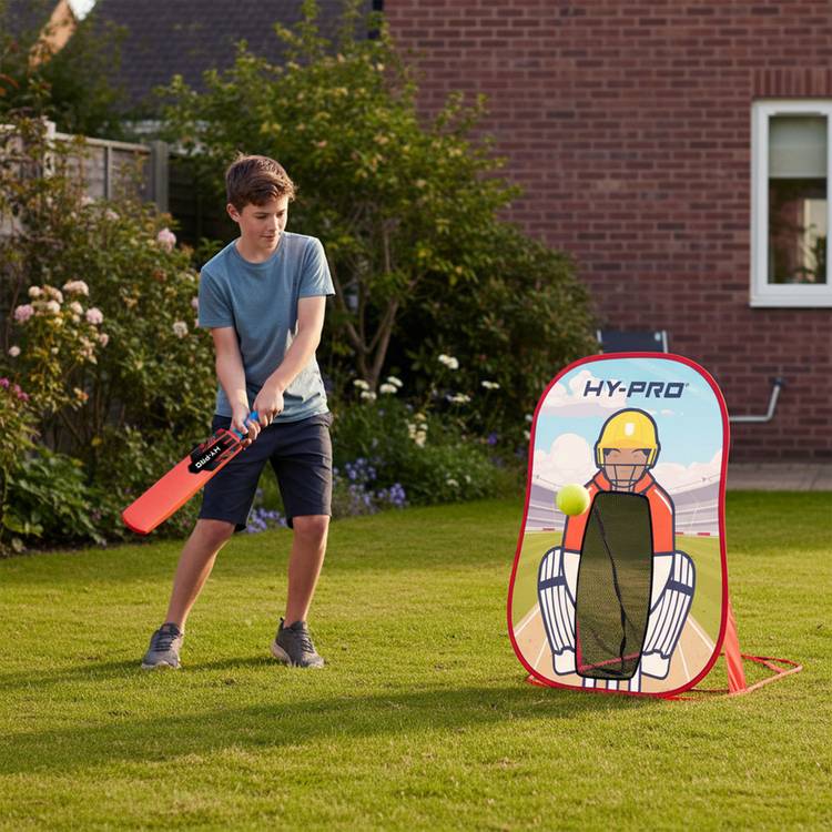 Hy-Pro pop-up cricket stump set with bat and ball, imported from the UK