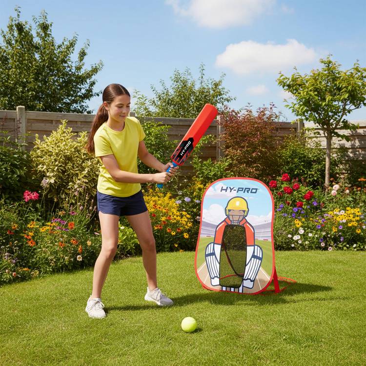 Hy-Pro pop-up cricket stump set with bat and ball, imported from the UK