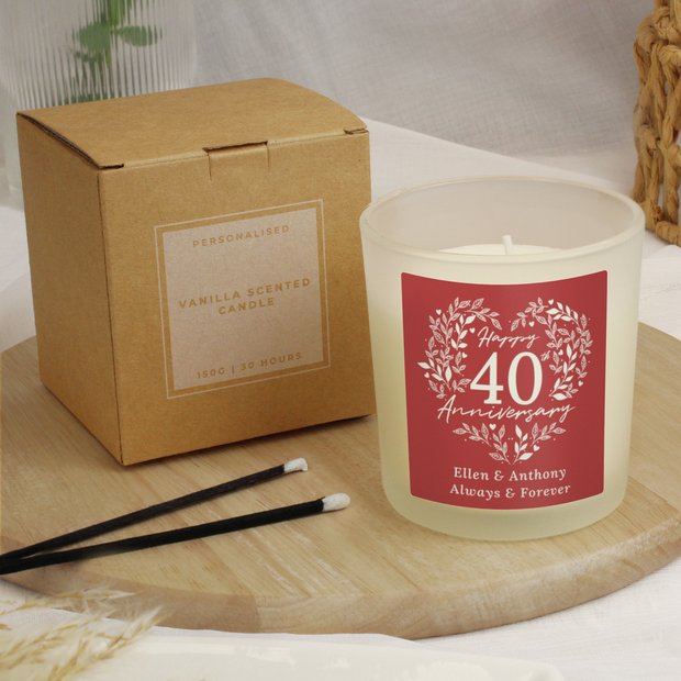 Personalised 40th anniversary vanilla candle UK version
