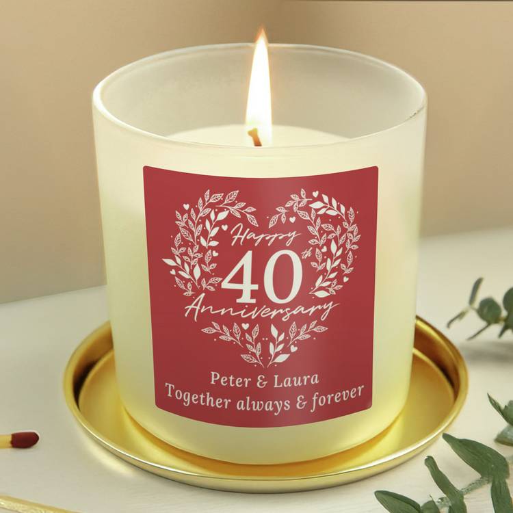 Personalised 40th anniversary vanilla candle UK version