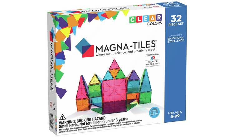 MAGNA-TILES Clear Colours 32 piece magnetic tile set - British product