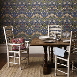 Morris & Co Strawberry Thief blue floral wallpaper (British brand)
