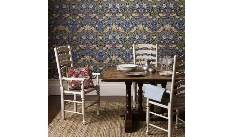 Morris & Co Strawberry Thief blue floral wallpaper (British brand)