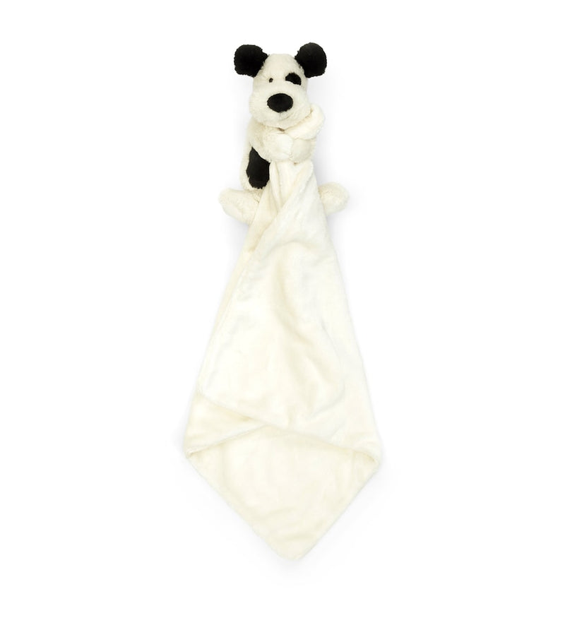 Jellycat Bashful Black and Cream plush puppy with blanket, 34cm, UK version