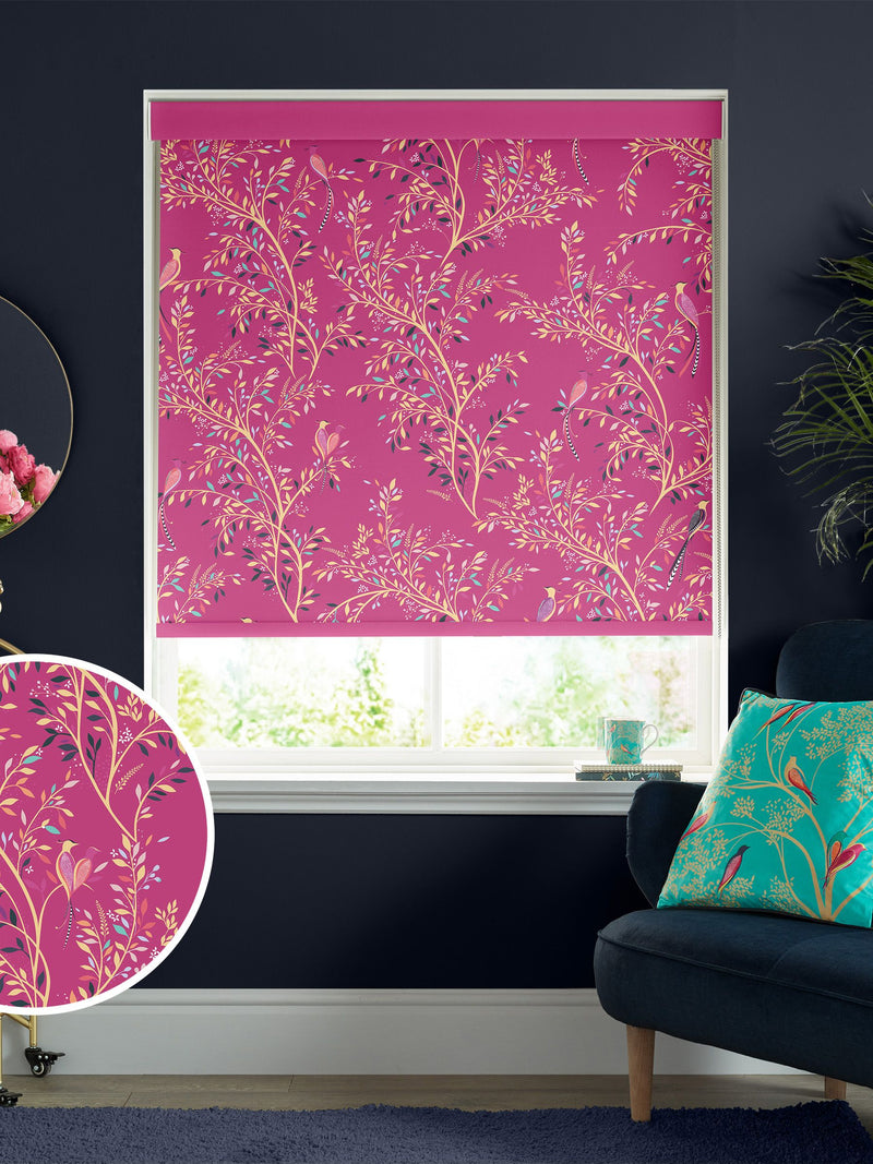 Sara Miller Fuchsia Pink Birds of Paradise roller blind, imported from the UK