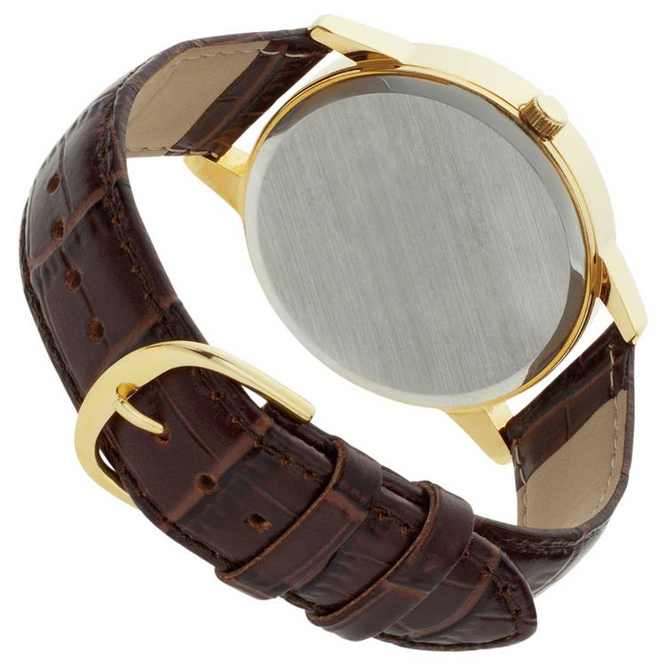Sekonda men's gold plated watch brown leather strap, imported from the UK