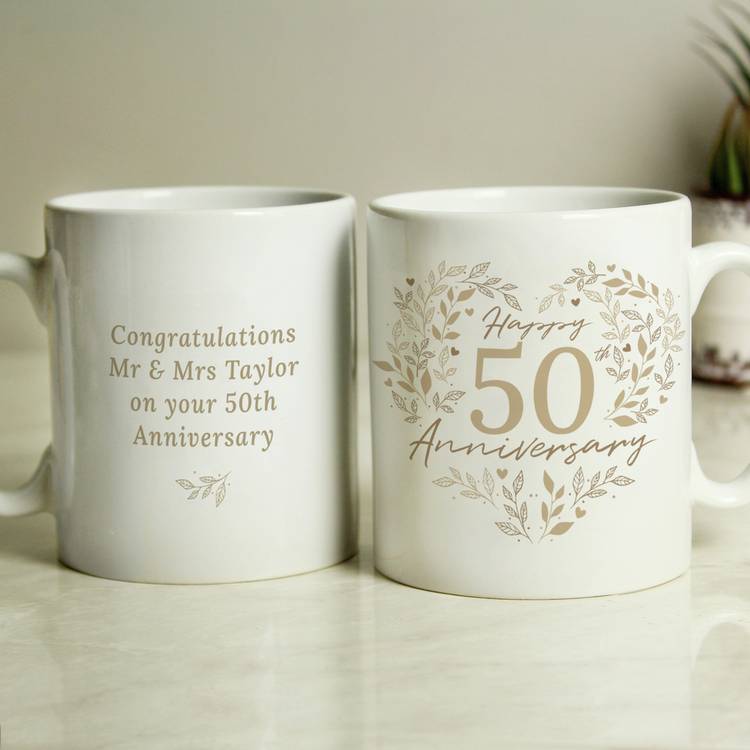 Personalised 50th anniversary ceramic mug, imported from the UK