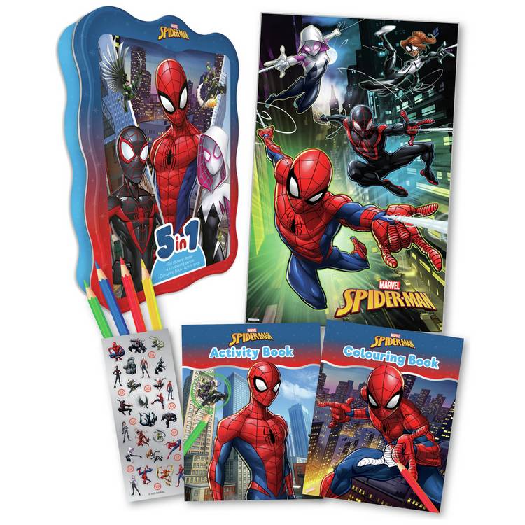 Marvel Spiderman 5 in 1 activity tin - British product