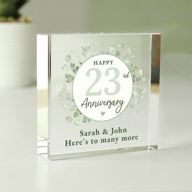 Personalised anniversary glass block 7.5cm, imported from the UK