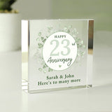 Personalised anniversary glass block 7.5cm, imported from the UK