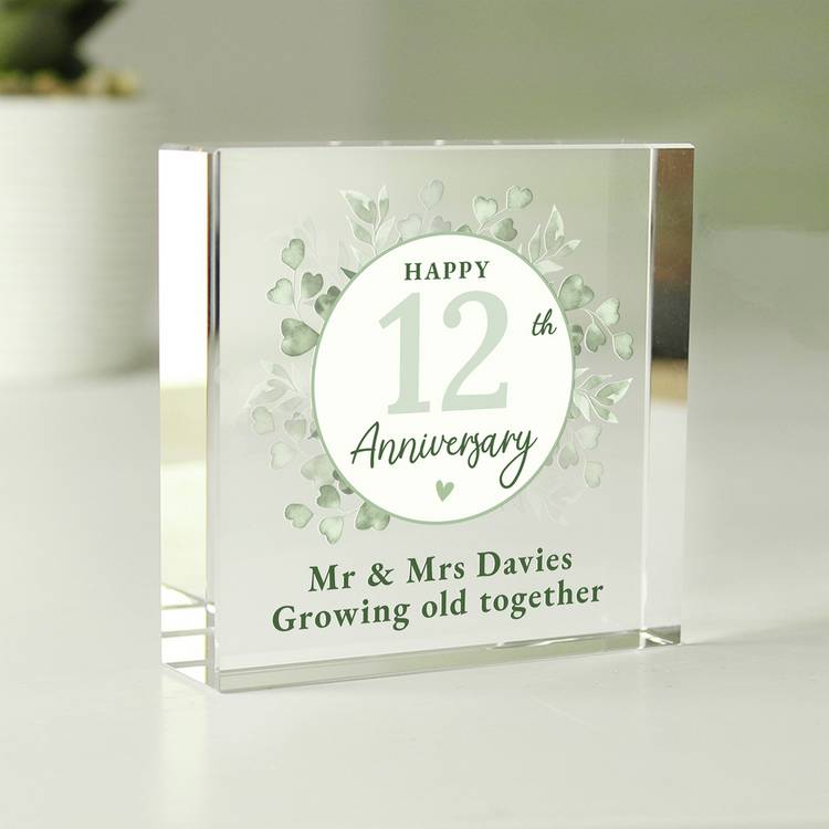 Personalised anniversary glass block 7.5cm, imported from the UK