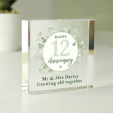 Personalised anniversary glass block 7.5cm, imported from the UK