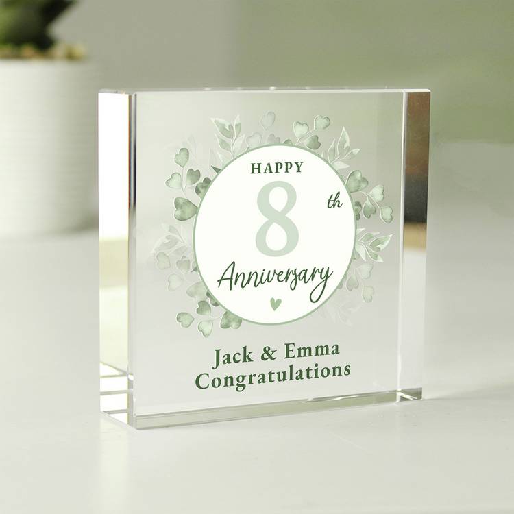Personalised anniversary glass block 7.5cm, imported from the UK