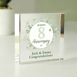 Personalised anniversary glass block 7.5cm, imported from the UK