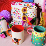 Raspberry Blossom stacking mugs with check and star patterns, 275ml, UK version