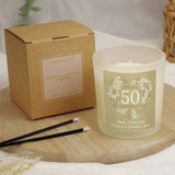 Personalised 50th anniversary candle vanilla scent paraffin wax burn time - British product