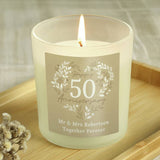 Personalised 50th anniversary candle vanilla scent paraffin wax burn time - British product