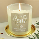 Personalised 50th anniversary candle vanilla scent paraffin wax burn time - British product