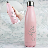 Personalised pink insulated water bottle 500ml, imported from the UK