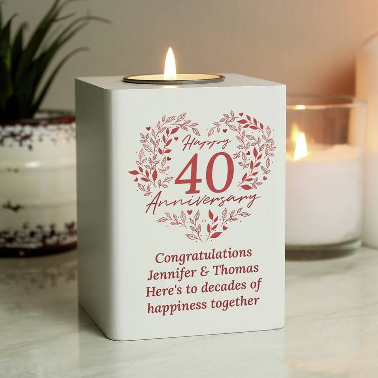 Personalised 40th anniversary tea light holder, imported from the UK