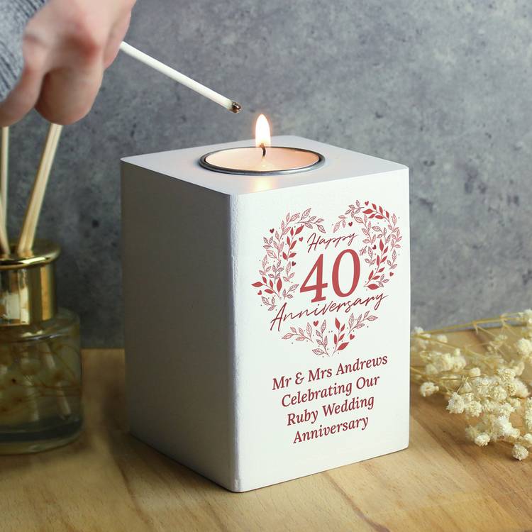Personalised 40th anniversary tea light holder, imported from the UK