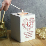 Personalised 40th anniversary tea light holder, imported from the UK