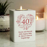 Personalised 40th anniversary tea light holder, imported from the UK