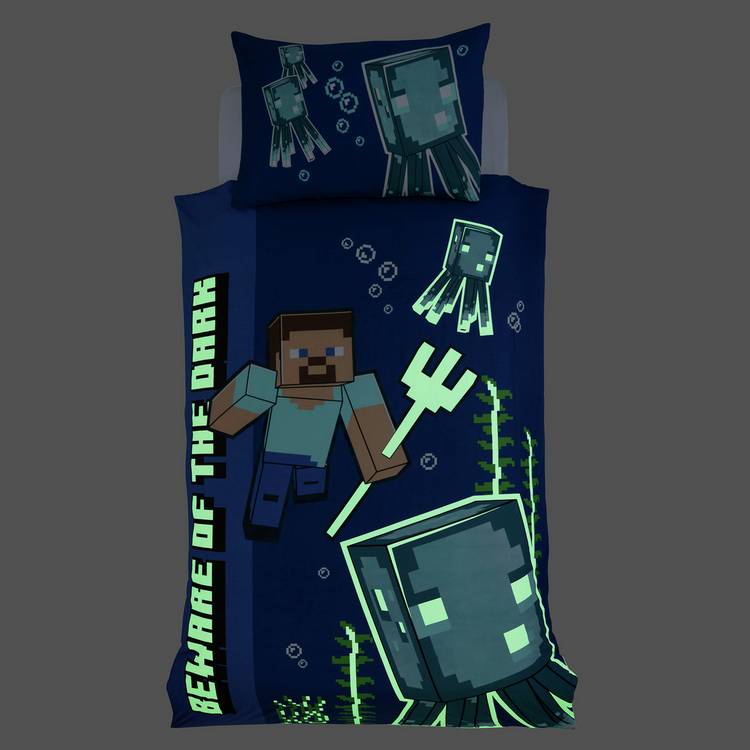 Minecraft glow in the dark kids bedding set single, imported from the UK