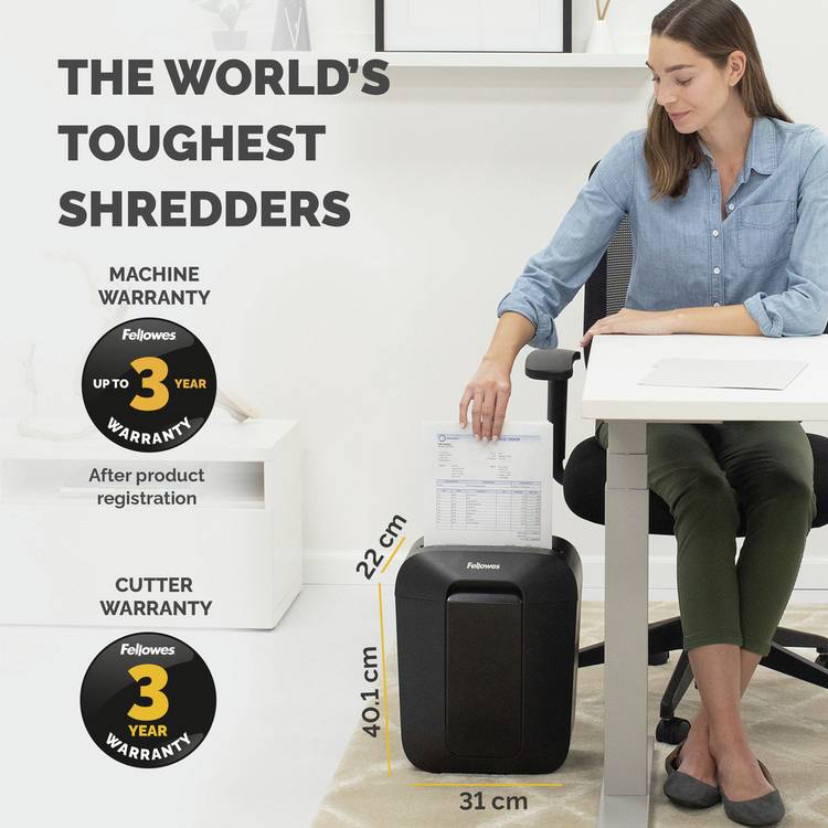 Fellowes PowerShred LX50 cross-cut shredder 9 sheets 17 litres, imported from the UK