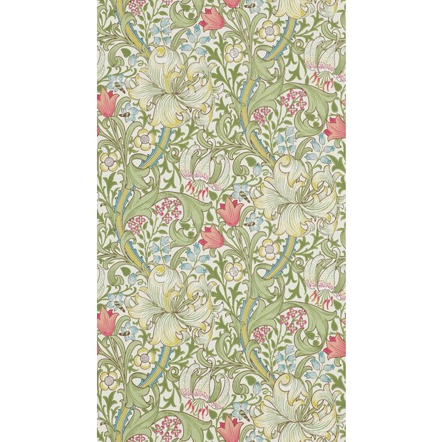 Morris & Co. Golden Lilies green floral wallpaper, imported from the UK