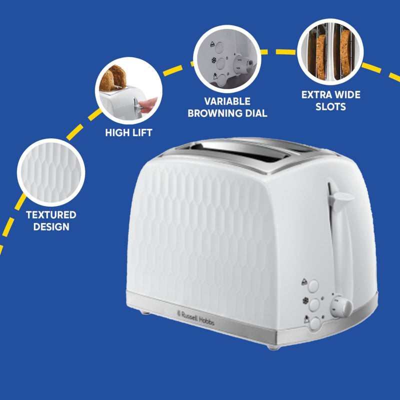 Russell Hobbs 2 slice plastic toaster in white, UK version