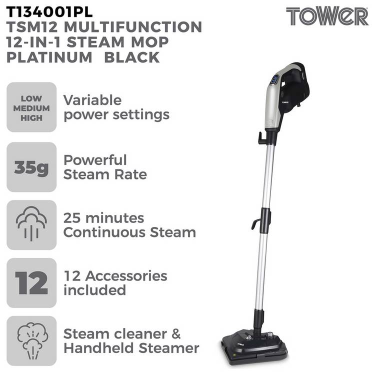 Tower TSM12 12-in-1 corded steam cleaner, UK version