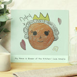 Personalised children's glass chopping board with drawing, imported from the UK