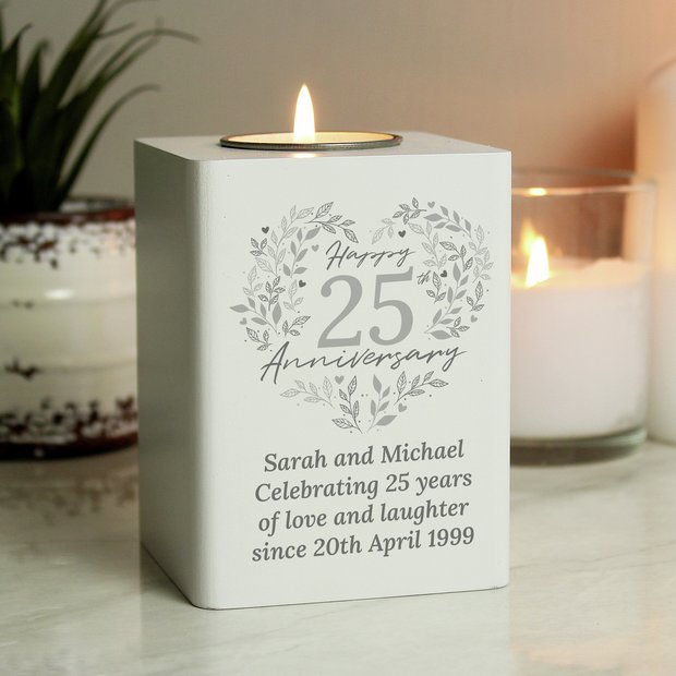 Personalised 25th anniversary tea light holder, imported from the UK