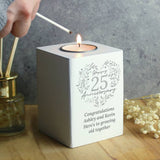 Personalised 25th anniversary tea light holder, imported from the UK