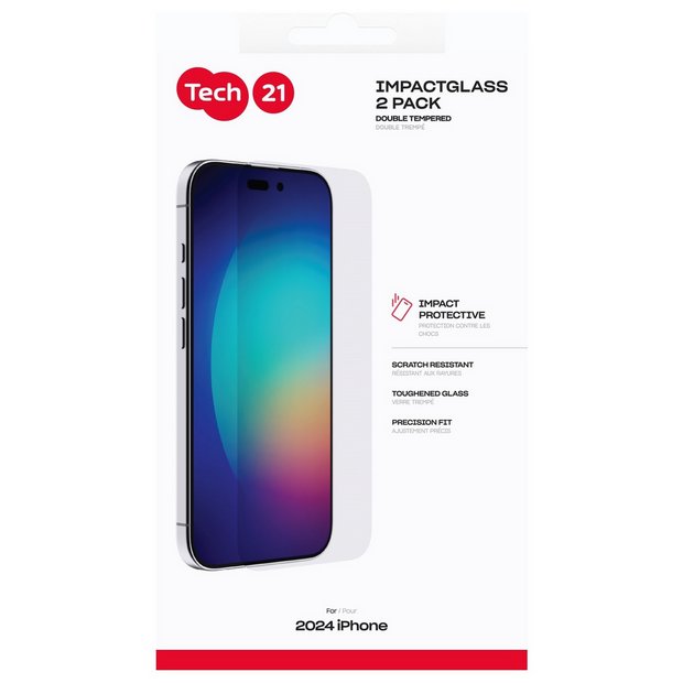 Tech21 iPhone 16 glass screen protector twinpack (British brand)