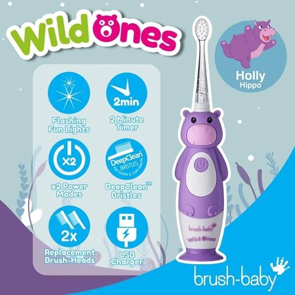 Brush Baby WildOnes Hippo Electric Toothbrush Gift Set - British product