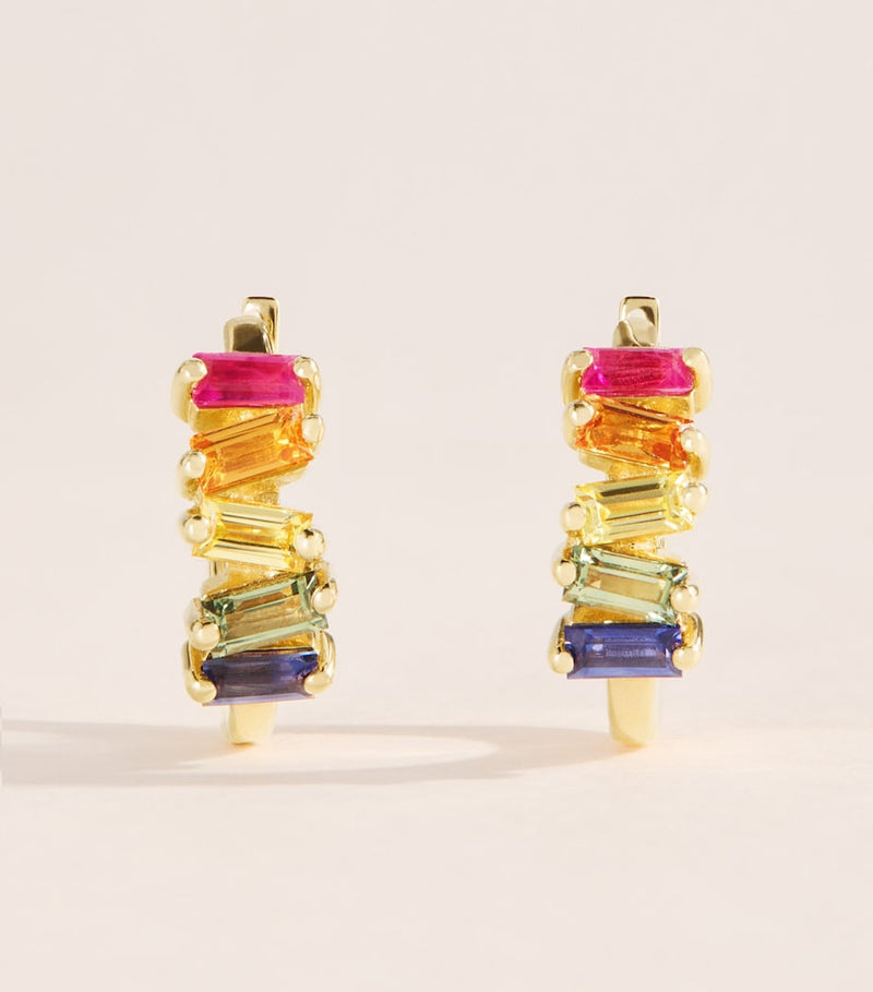 Suzanne Kalan rainbow sapphire bold huggie earrings, UK version