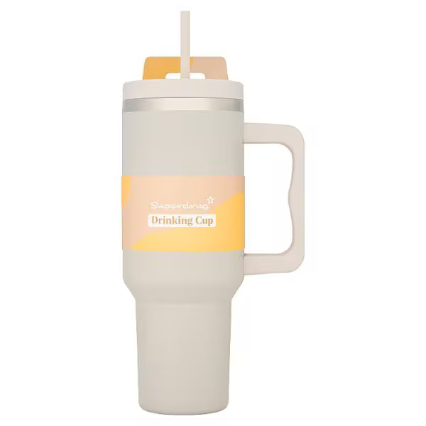 Superdrug taupe stainless steel drinking cup (British brand)