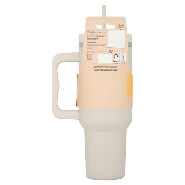 Superdrug taupe stainless steel drinking cup (British brand)