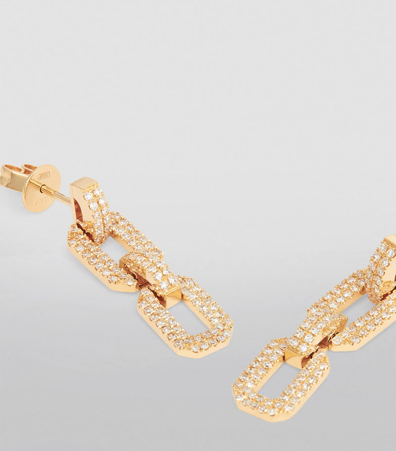 SHAY yellow gold diamond Deco chain earrings, UK version