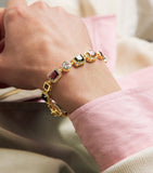 Nialaya gold-plated bracelet with multicolour zirconia stones - British product
