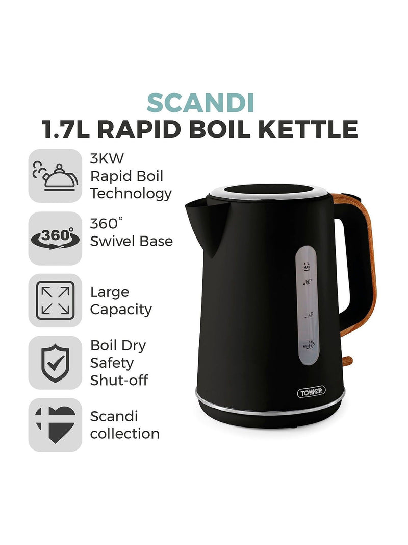 Tower Black Scandi electric kettle 1.7L (British brand)