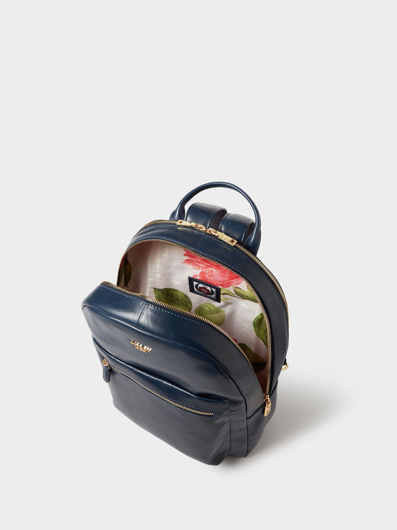 Osprey London blue leather backpack Adaline with quilted sleeve - British brand