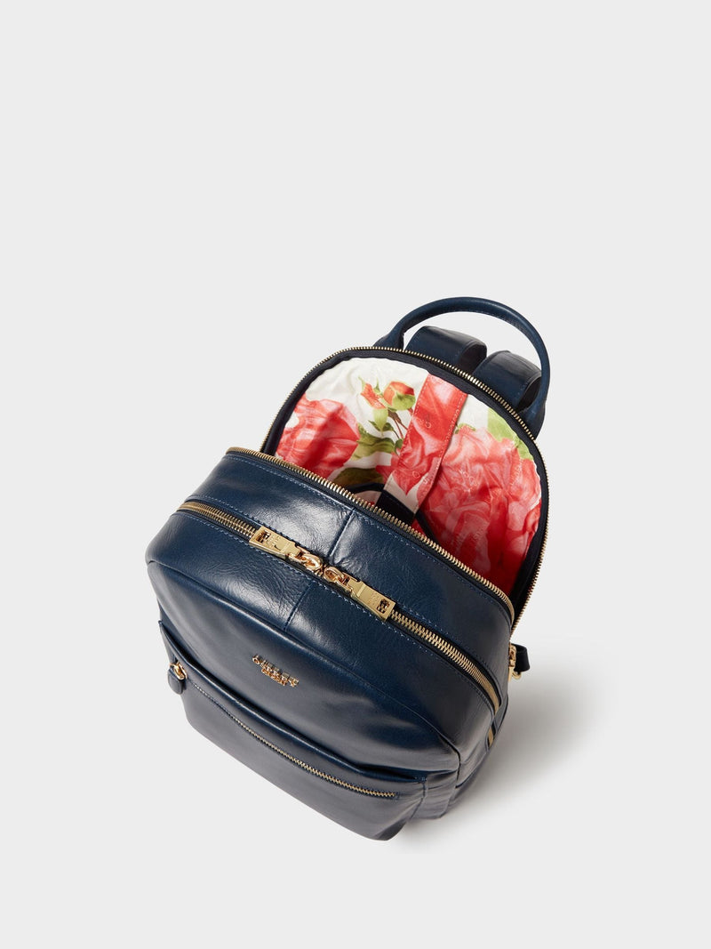 Osprey London blue leather backpack Adaline with quilted sleeve - British brand
