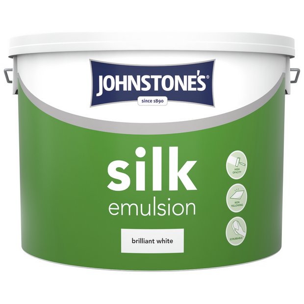 Johnstone's Contract Silk Paint Brilliant White 10L, imported from the UK