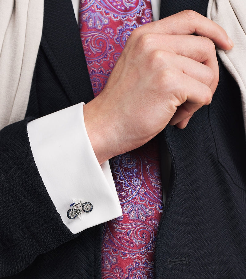 Babette Wasserman rhodium-plated bicycle cufflinks, imported from the UK