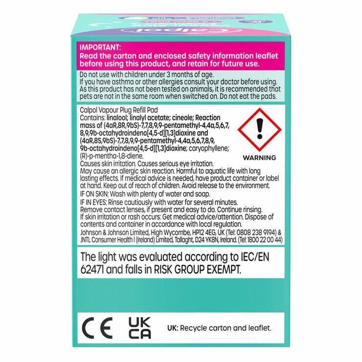 Calpol vapour plug nightlight with 30 refill pads, UK version