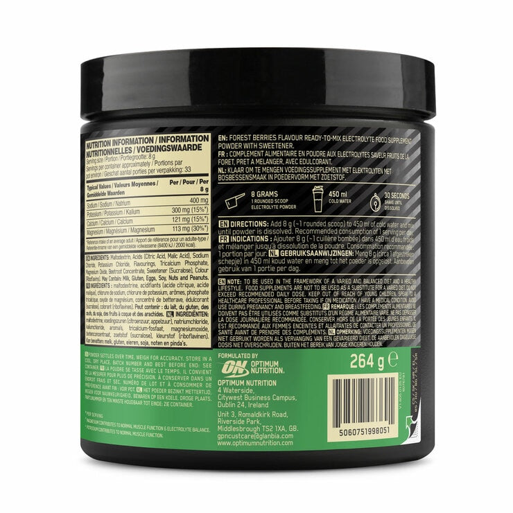 Optimum Nutrition Electrolyte Powder Forest Berries 2 x 264g, imported from the UK